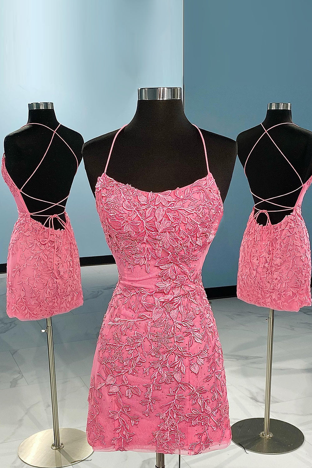 Pearl Pink Lace Tight Homecoming Dress/Mini Dress