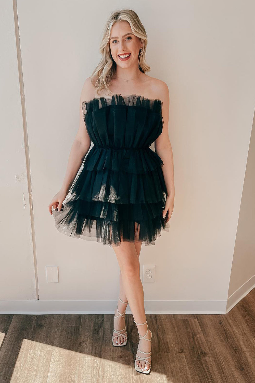A-Line Light Blue Strapless Tiered Tulle Short Homecoming Dress/Mini Dress