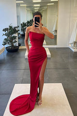 Sleeveless Mermaid Strapless Long Slit Evening Dress