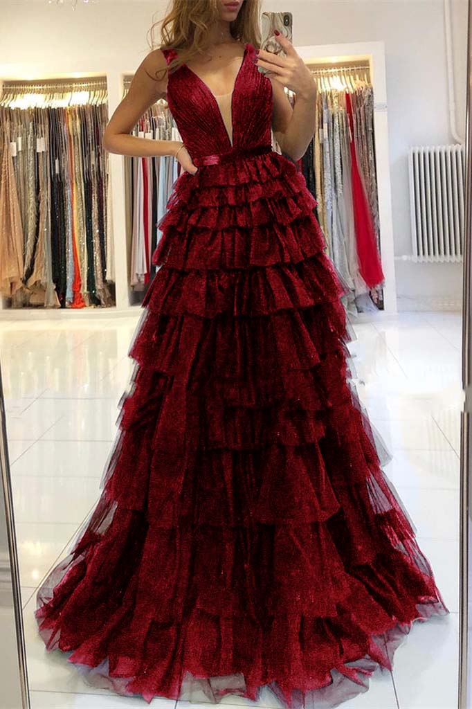 Evening Dress Sleeveless Layered V-Neck