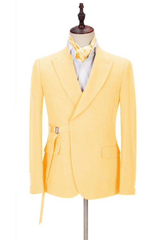 Gorgeous Yellow Best-Fit Peaked Lapel Prom Attire for Guys