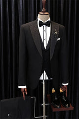 Latest Design Stylish Black Peaked Lapel Three-Piece Wedding Suits