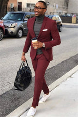 Elegant Burgundy Formal Party Prom Suit for Guys with One Button