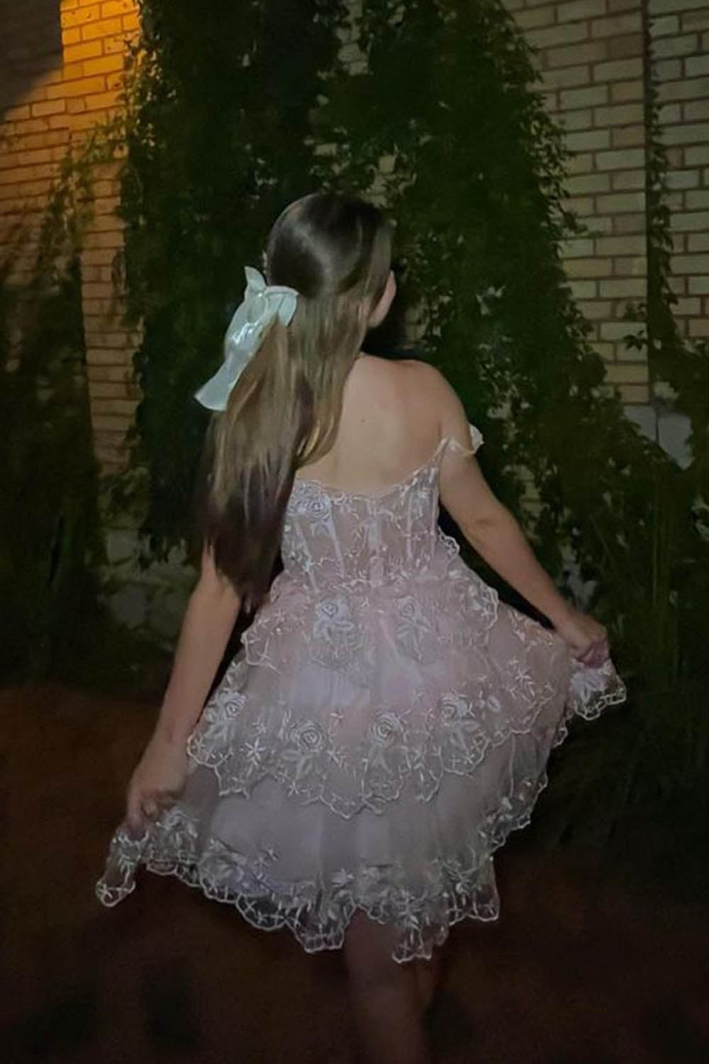 Pink A-Line Off the Shoulder Tiered Short Homecoming Dress/Mini Dress