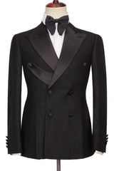 Latest Design Best-Fitted Black Double-Breasted Peaked Lapel Men's Suits