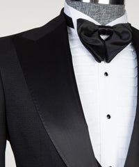 Edmund New Arrival Black Satin Peaked Lapel Men's Suits with Three-Piece