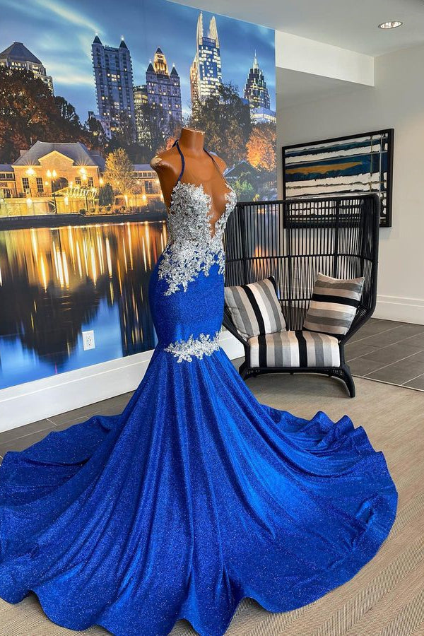 Chic Royal Blue Sleeveless Beading Mermaid Evening Dress