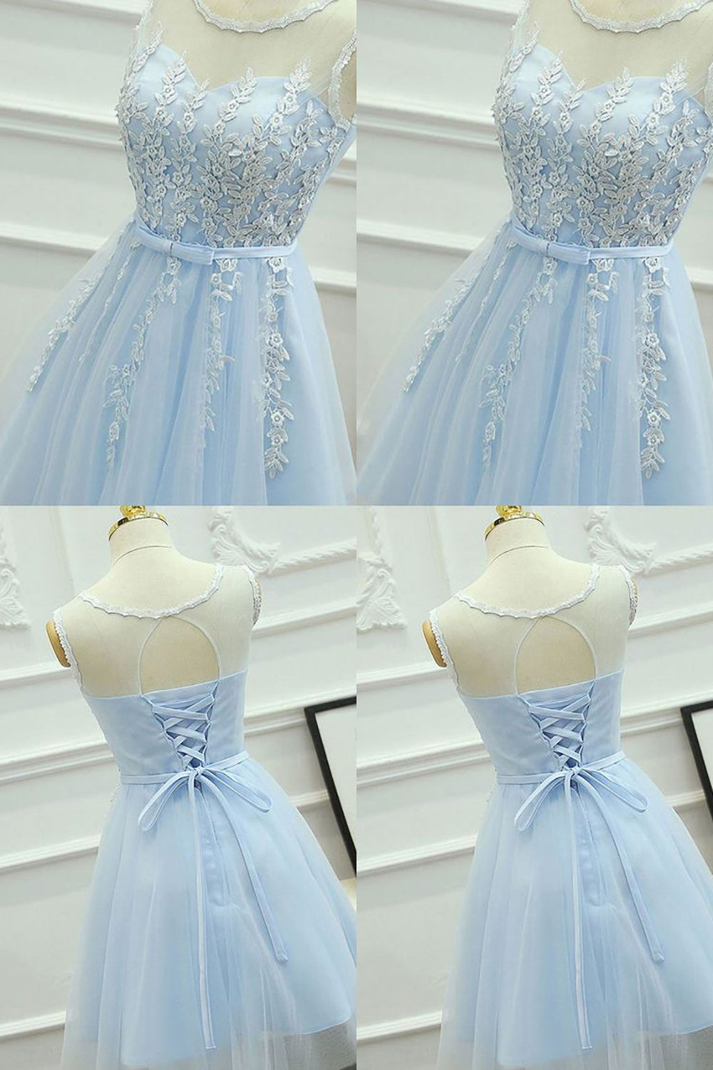 Blue Round Neck A Line Homecoming Dress/Mini Dress