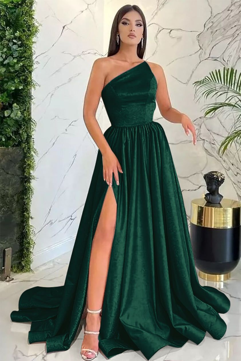 Modest Light Pink One Shoulder Sleeveless Evening Dress With Split
