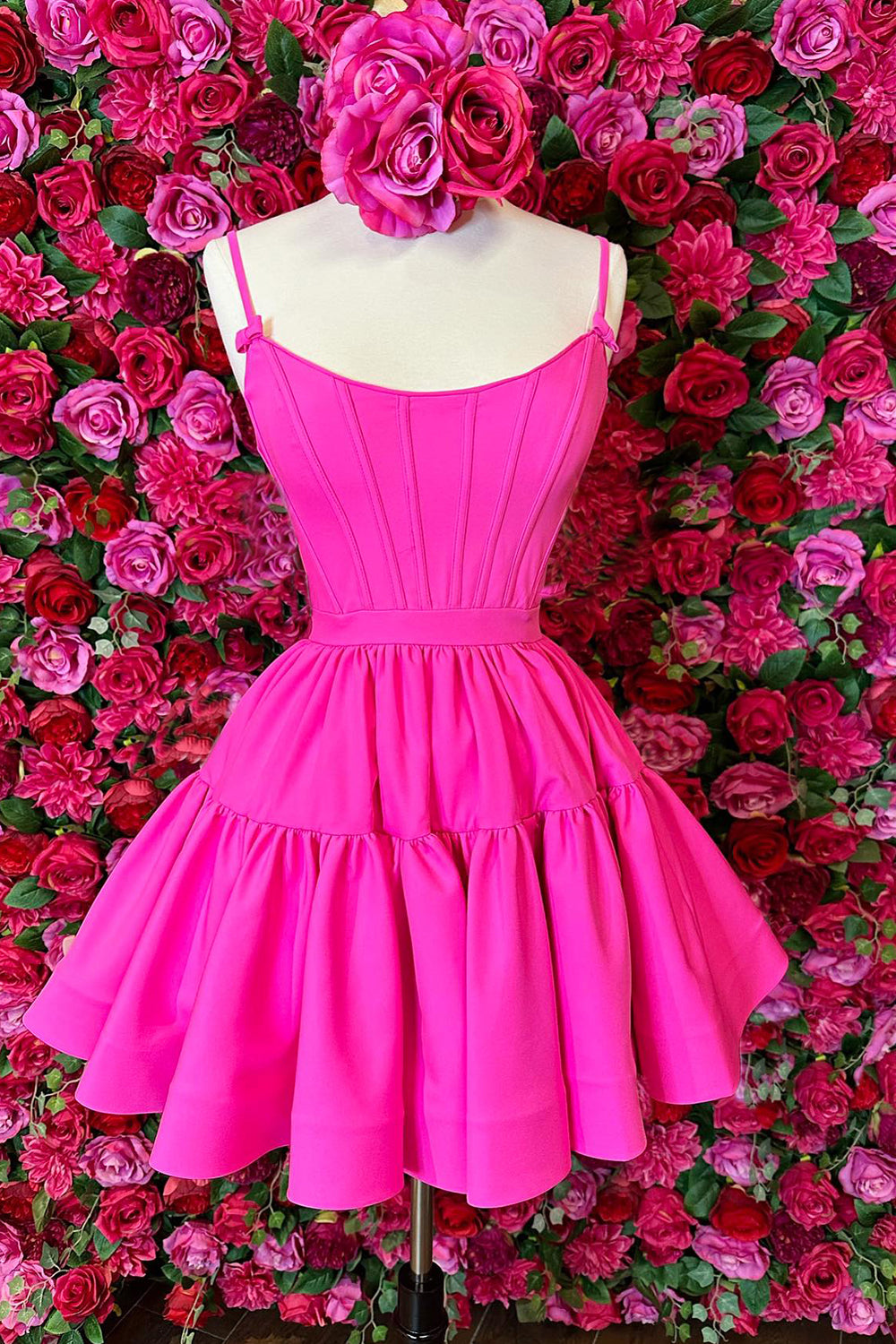 Red A Line Spaghetti Straps Short Satin Homecoming Dress/Mini Dress