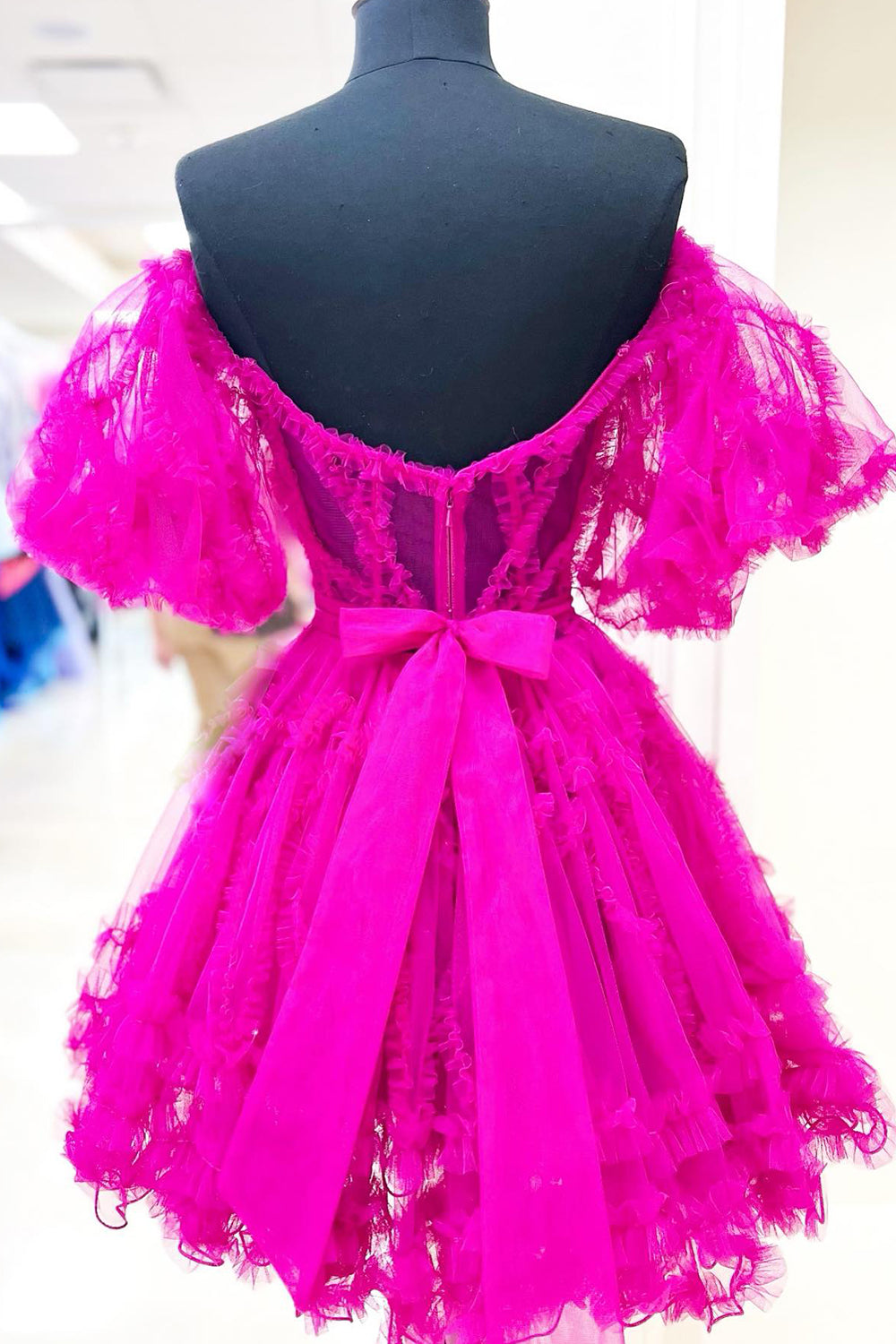 Fuchsia Corset A-Line Short Homecoming Dress/Mini Dress