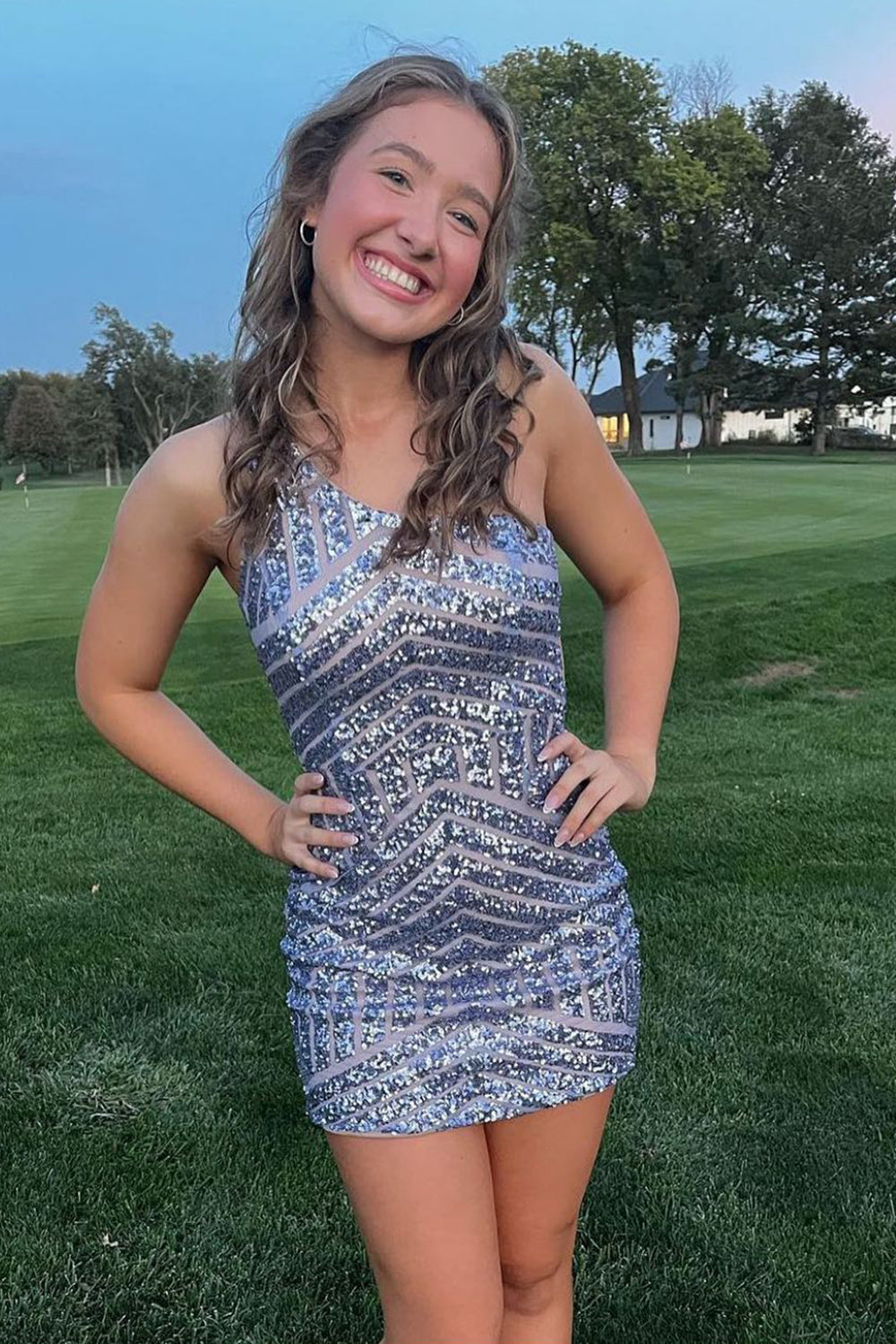 Fuchsia One Shoulder Sequins Tight Short Homecoming Dress/Mini Dress