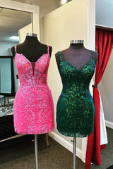 Sparkly Dark Green Sequined Tight Short Homecoming Dress/Mini Dress