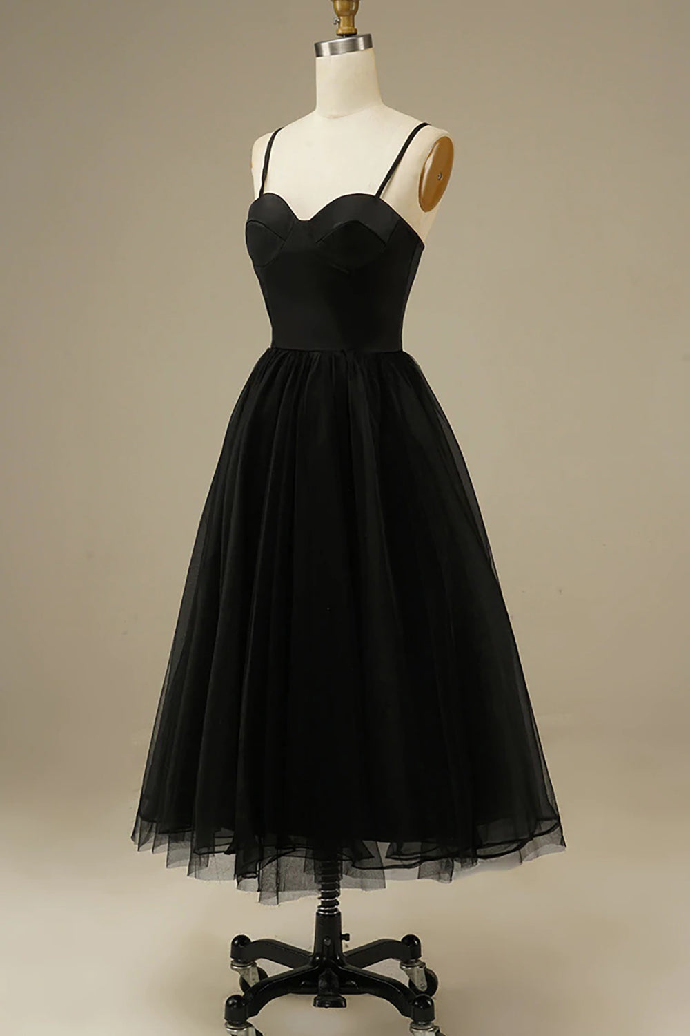 Simple Black Tulle Midi Dress in A-line Style