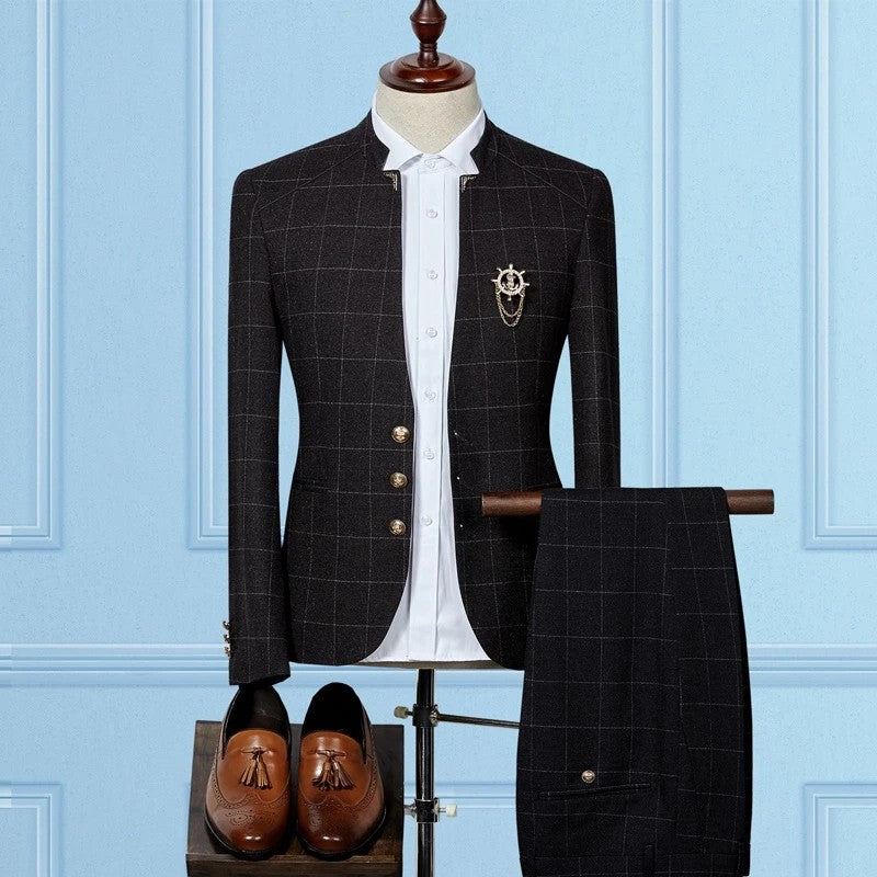 Classic Black with Plaid Two-Piece Wedding Suits for Groom and Groomsmen