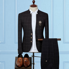 Classic Black with Plaid Two-Piece Wedding Suits for Groom and Groomsmen