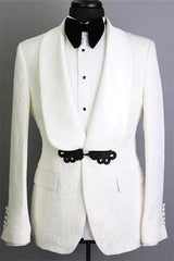 Handsome White Shawl Lapel Jacquard Fashion Reception Suit for Groom with Two Pieces