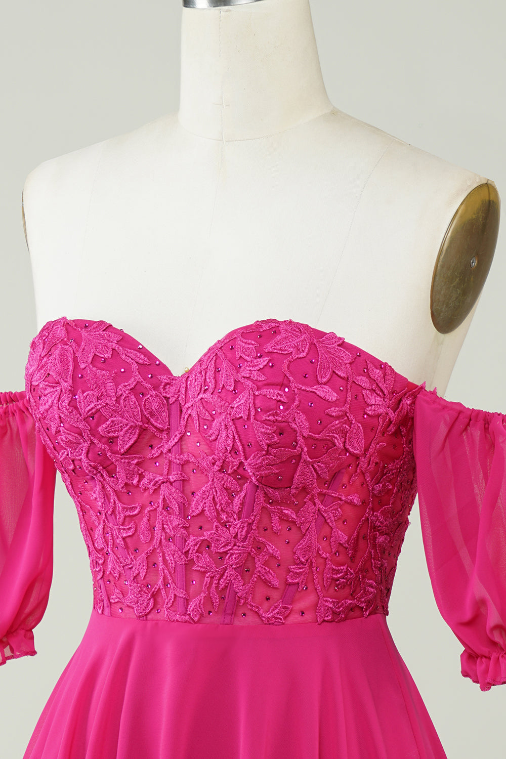 Sparkly Fuchsia Lace-Up Back A-Line Short Homecoming Dress/Mini Dress with Lace
