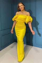 Elegant Off-The-Shoulder Mermaid Bubble Sleeves Evening Dress