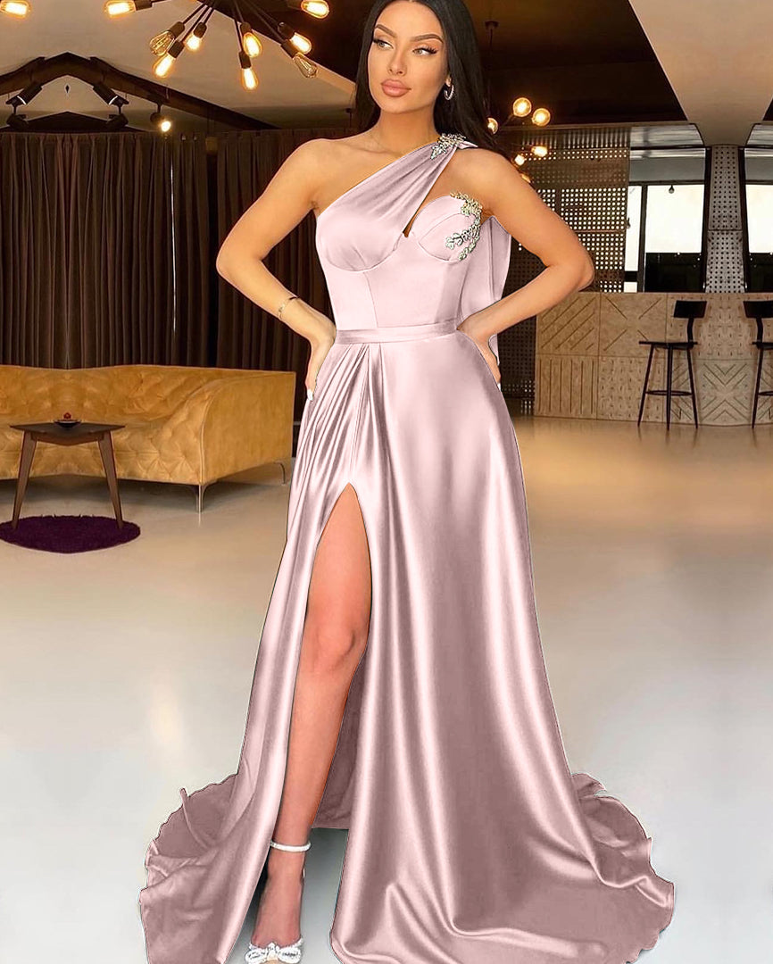 Dark Green Split One-Shoulder Evening Dress Mermaid With Beadings