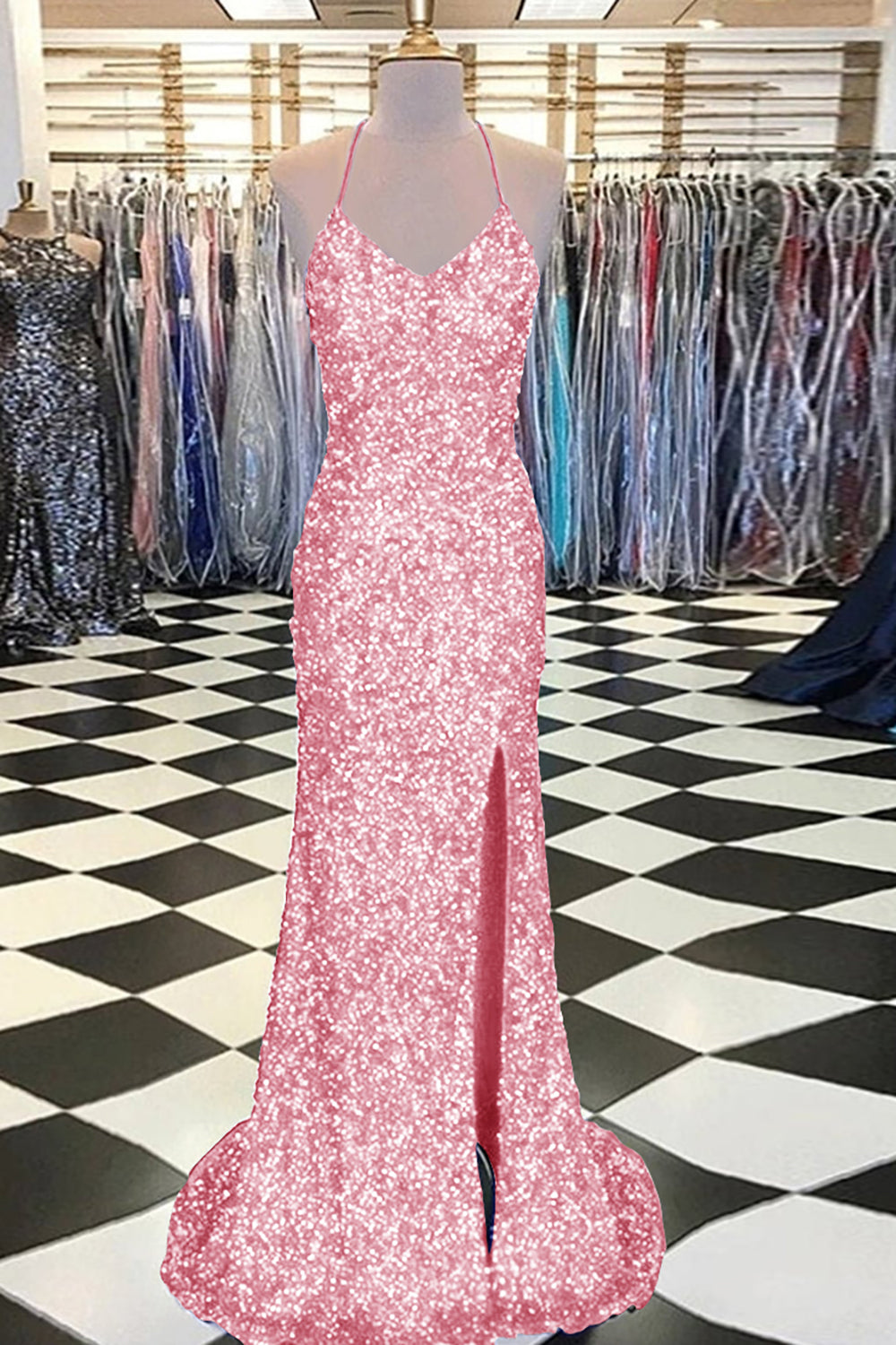 Mermaid Prom Dress with Royal Blue Sequins