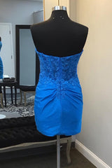 Glitter Royal Blue Corset Tight Short Homecoming Dress/Mini Dress with Lace