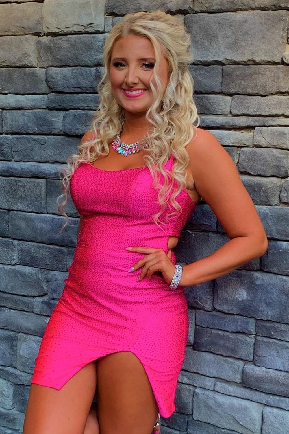 Sparkly Lace-Up Back Sequins Fuchsia Tight Short Homecoming Dress/Mini Dress