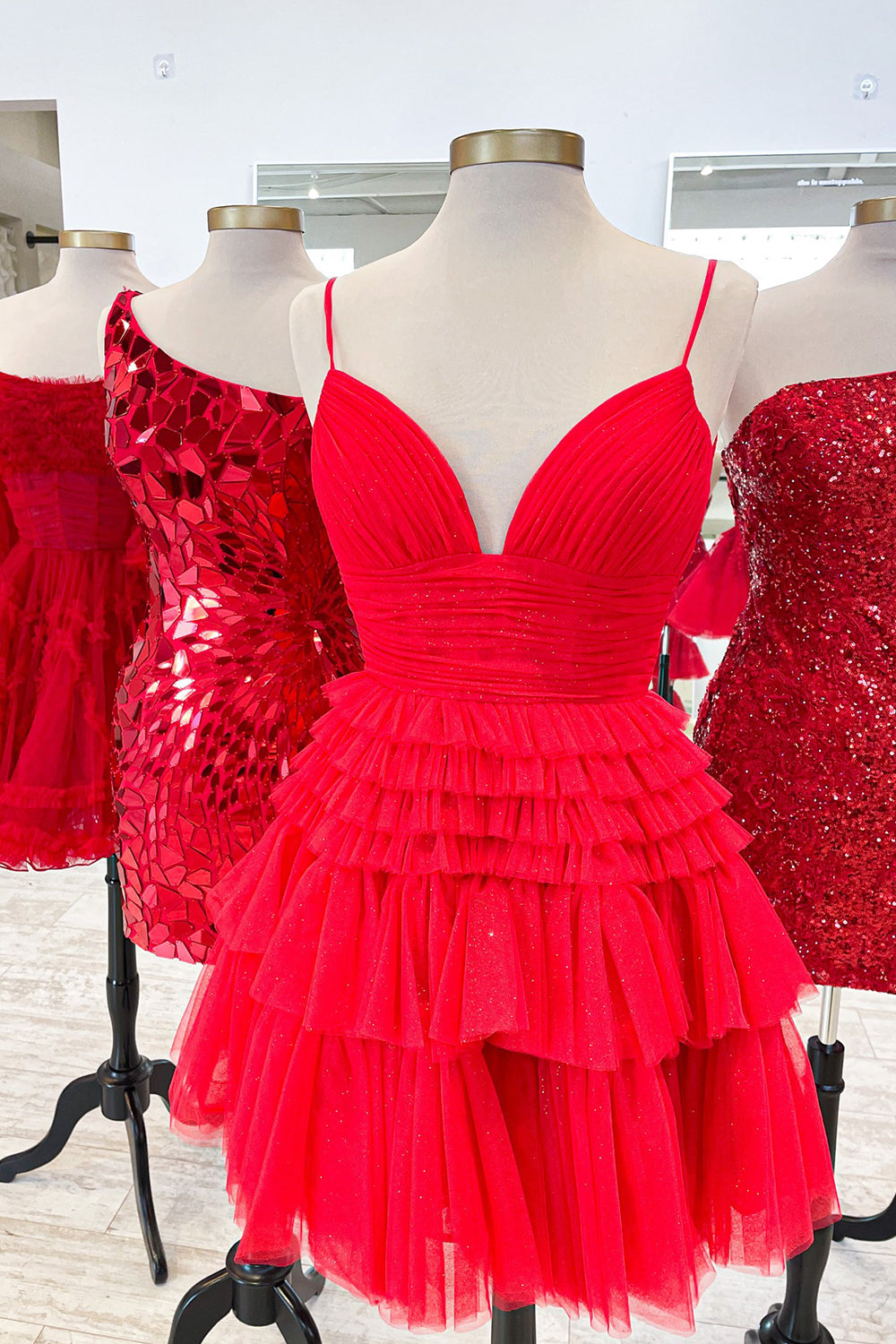 Glitter Blue A-Line Tulle Tiered Short Homecoming Dress/Mini Dress