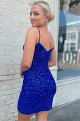 Sparkly Royal Blue Corset Sequined Tight Short Homecoming Dress/Mini Dress