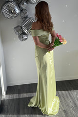 Long Green Formal Mermaid Dress with Off-Shoulder Ruched Design