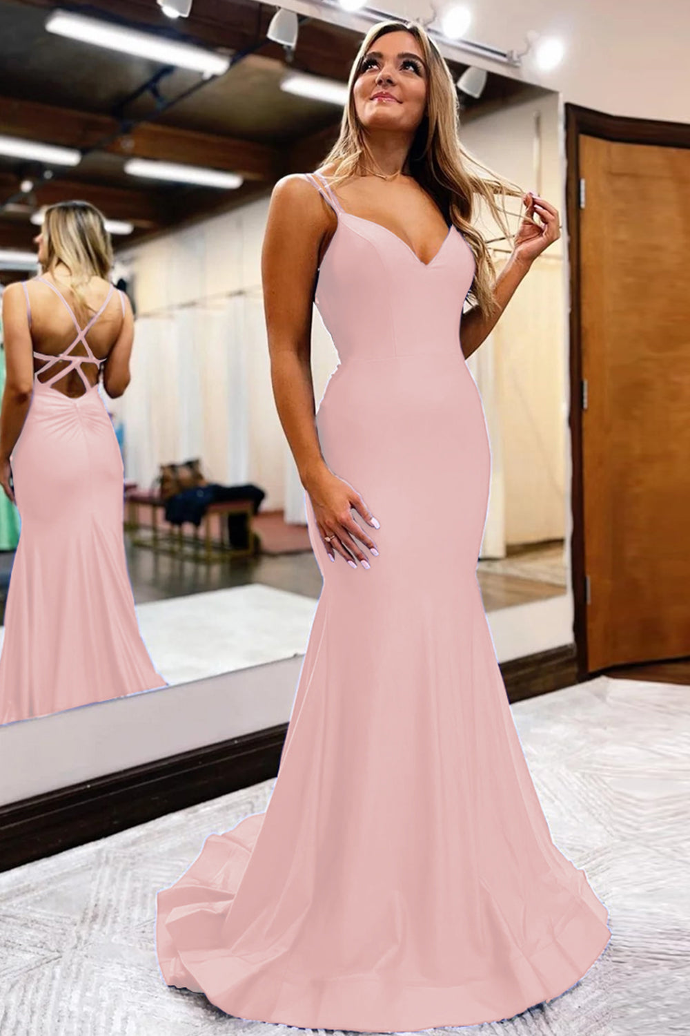 Simple Mermaid Prom Dress with Royal Blue Spaghetti Straps