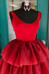 Red High Low Tiered Homecoming Dress/Mini Dress