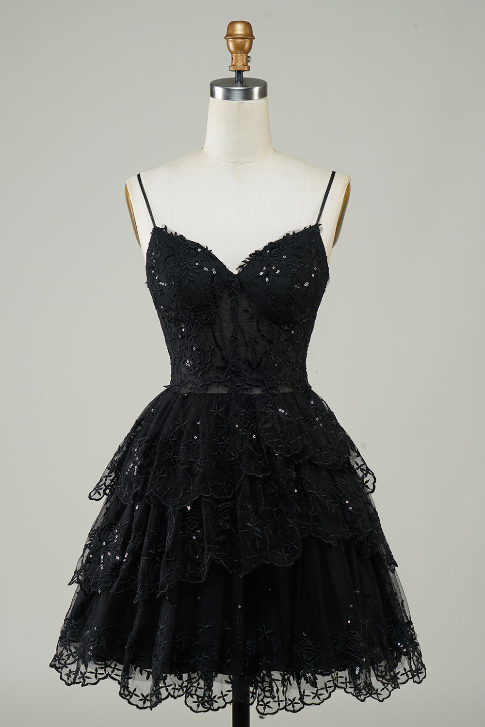 Sparkly Blue Corset Top Spaghetti Straps A-Line Lace Short Homecoming Dress/Mini Dress