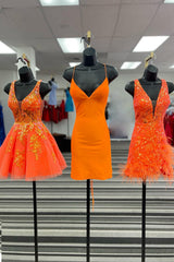 Sparkly Orange A-Line Spaghetti Straps Short Homecoming Dress/Mini Dress with Sequins