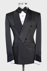 Isaias Stylish Black Double-Breasted Wedding Men's Suit with Shawl Lapel