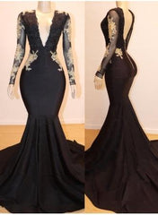 Mermaid Black Long Sleeves Evening Dress