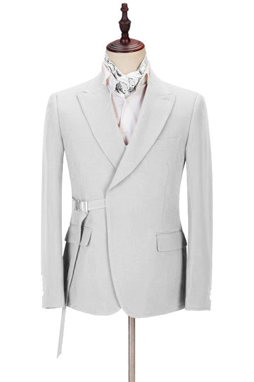Newest Adjustable Buckle Silver Peaked Lapel Reception Suits for Prom