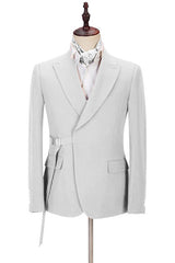 Newest Adjustable Buckle Silver Peaked Lapel Reception Suits for Prom