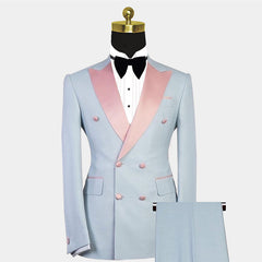 Chic Peaked Lapel Wedding Suit for Men with Double-Breasted