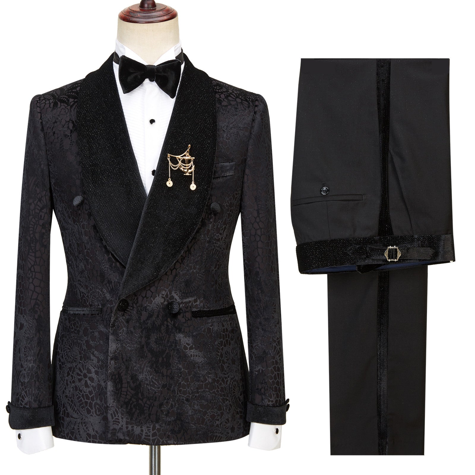 Fashion Sparkle Patterns Alex Black Shawl Lapel Double-Breasted Wedding Suits