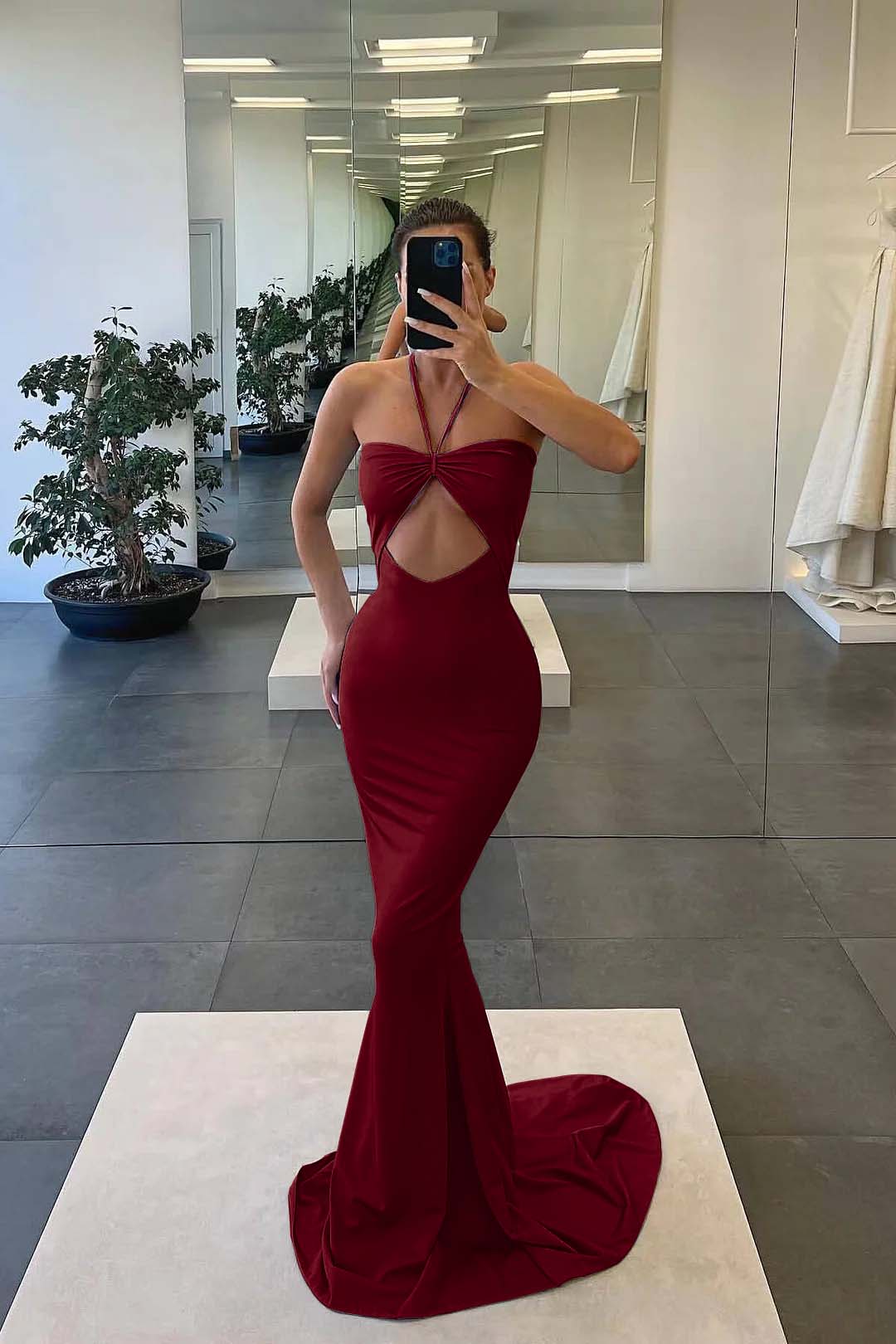 Strapless Blue Mermaid Evening Dress With Sleeveless Halter