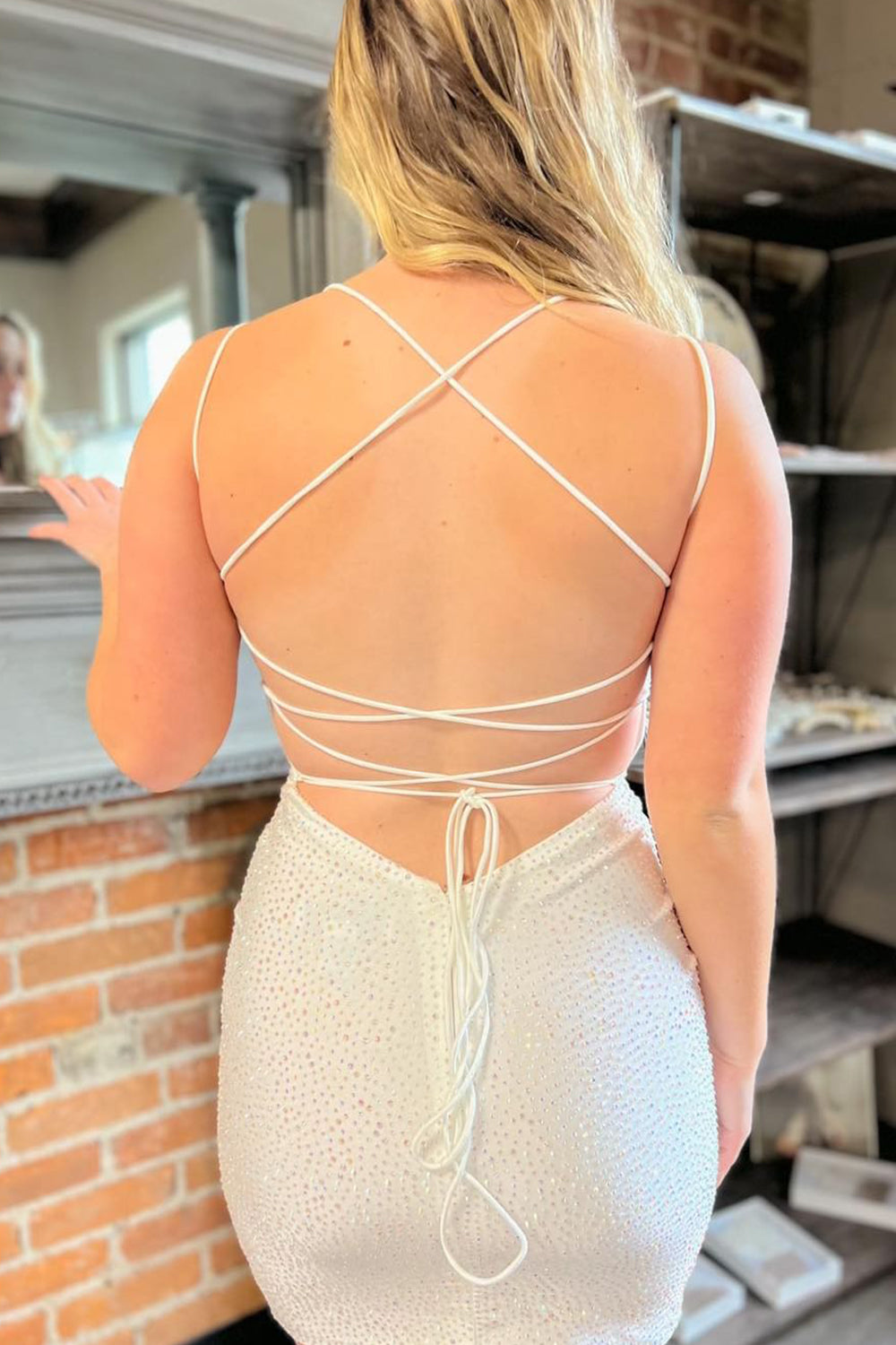 Sparkly Navy Beaded Lace-Up Back Tight Short Homecoming Dress/Mini Dress