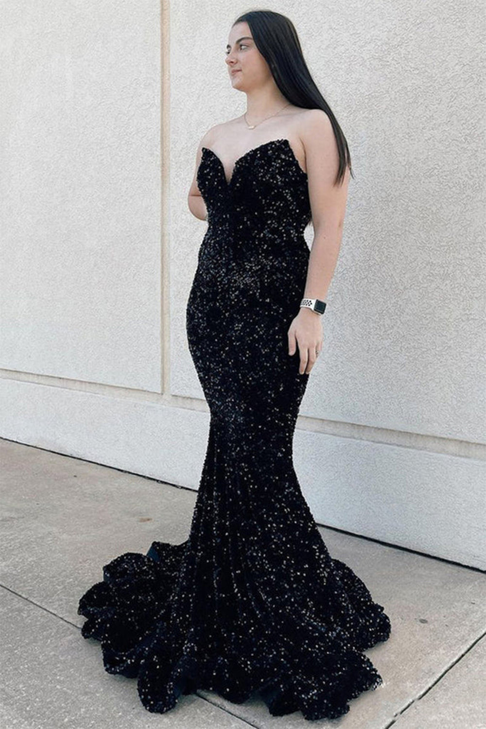 Long Pink Sequined Prom Dress with Sweetheart Mermaid Silhouette