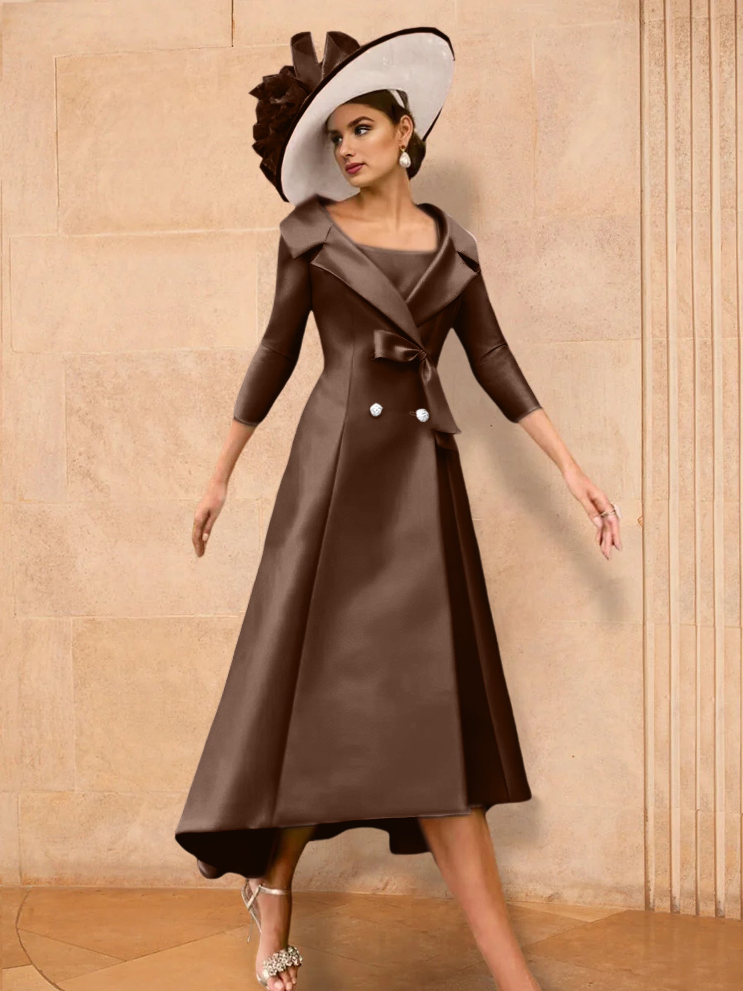 Long-Sleeve A-Line Princess Gown for the Mother of the Bride with Bowknot