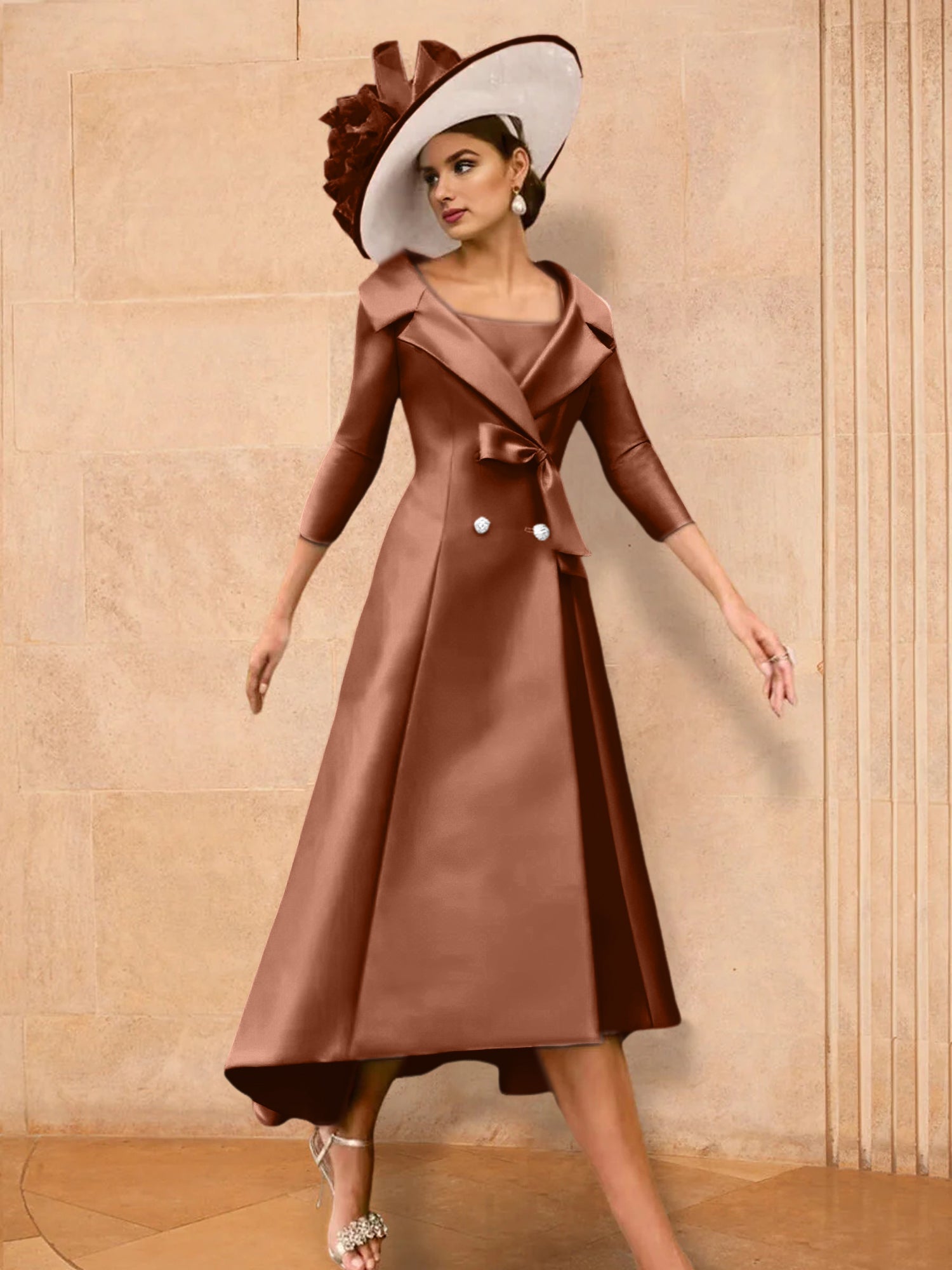 Long-Sleeve A-Line Princess Gown for the Mother of the Bride with Bowknot