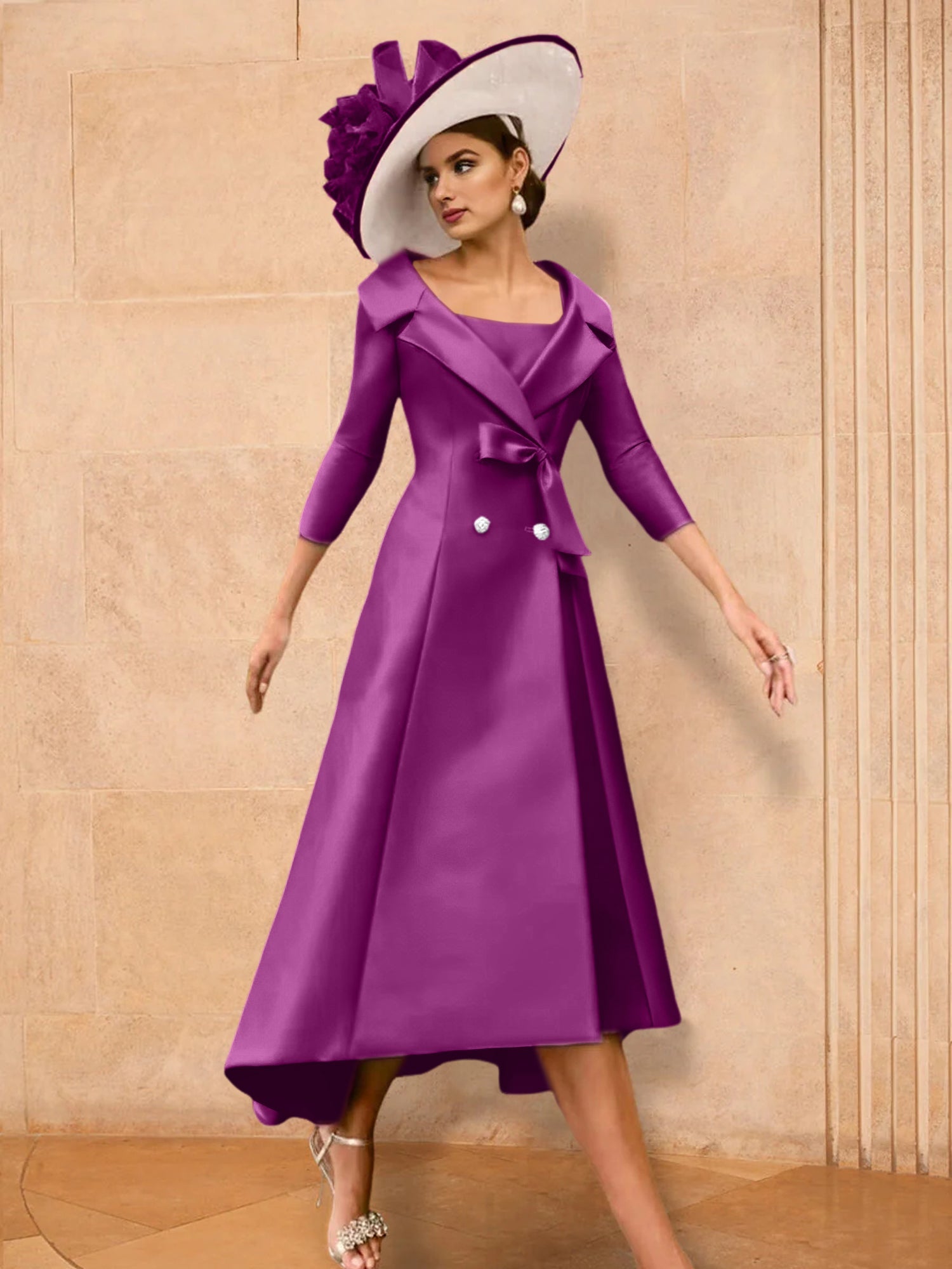 Long-Sleeve A-Line Princess Gown for the Mother of the Bride with Bowknot