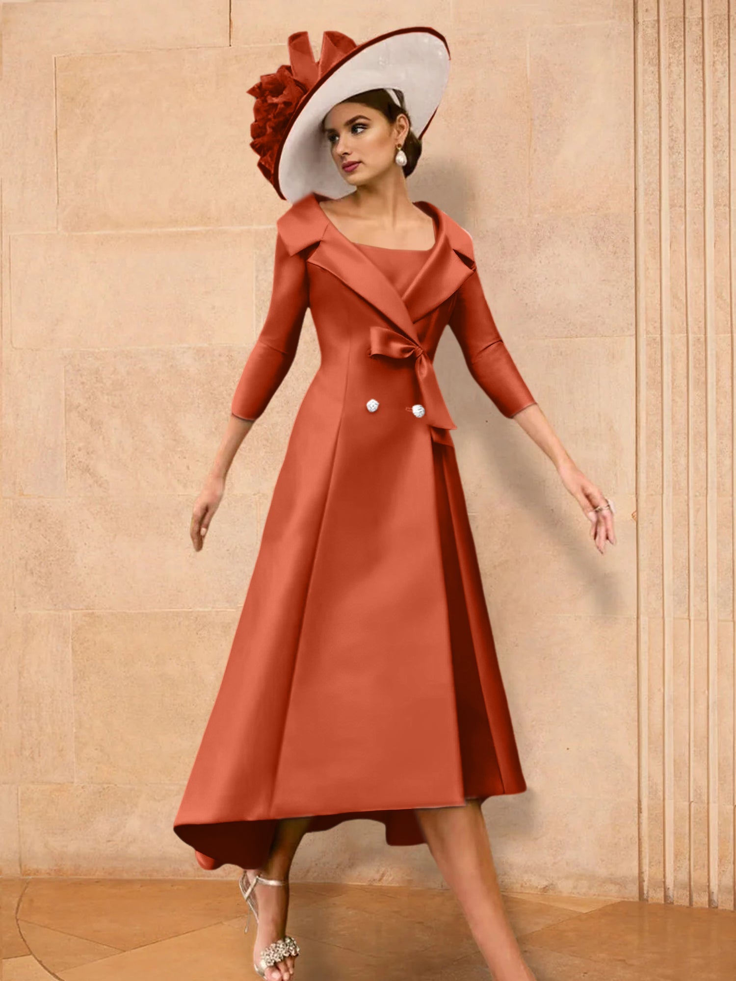 Long-Sleeve A-Line Princess Gown for the Mother of the Bride with Bowknot