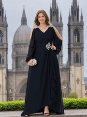 V-Neck A-Line Princess Gown for the Mother of the Bride Embellished with Rhinestones