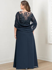 Floor-Length A-Line Princess Mother of the Bride Dresses with Scoop Neckline Pleated & Sequins
