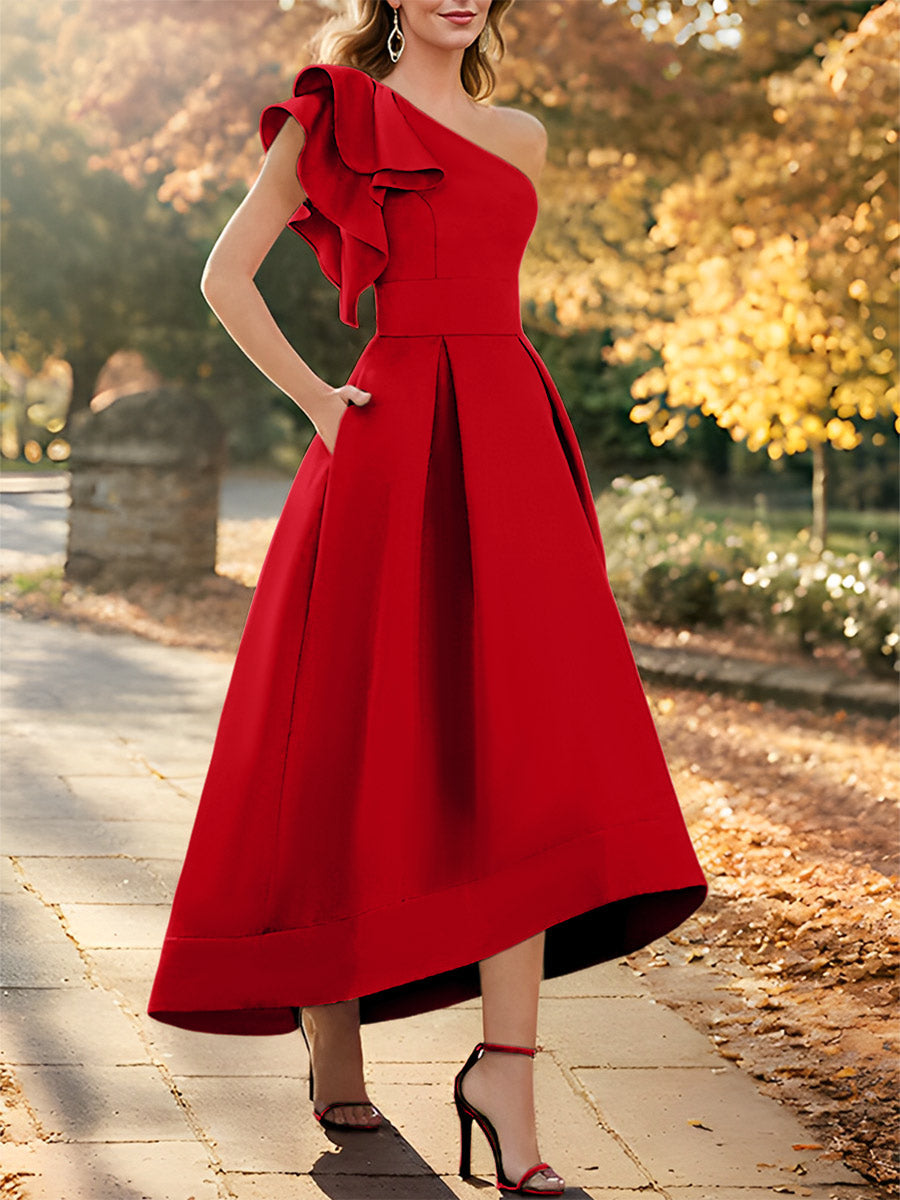One-Shoulder Asymmetrical A-Line Princess Dress for the Mother of the Bride Sleeveless with Ruffles